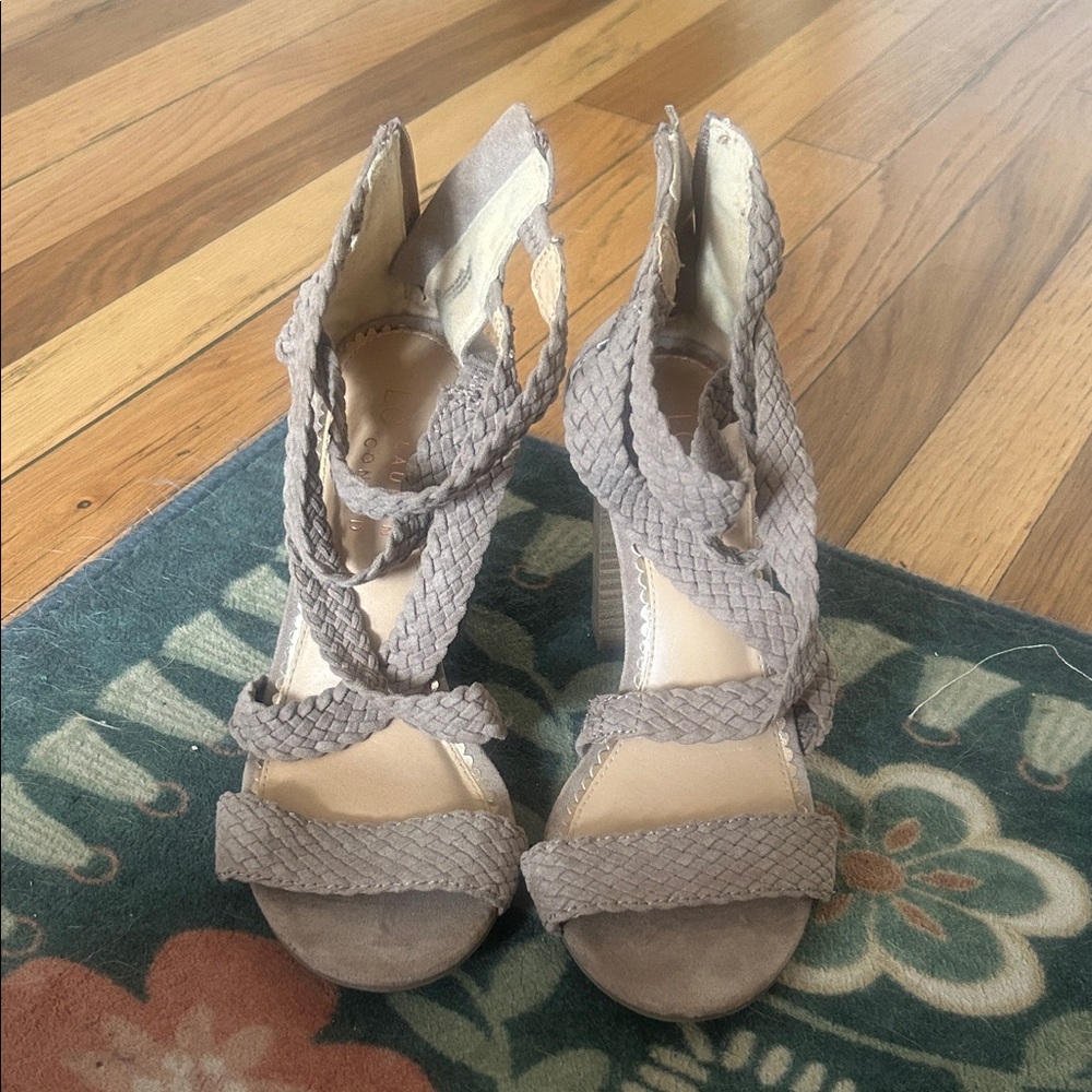 LC Lauren Conrad Taupe Braided Strappy Heeled Sandals
